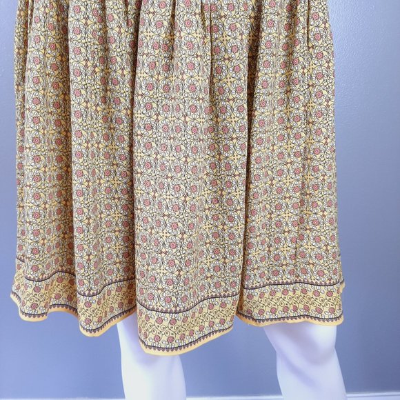 Max Studio Womens Smocked Waist Skirt Size Large Yellow Floral Print Knee Length - Picture 3 of 8